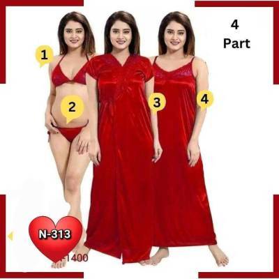 4Pc Indian Night Dress (Red)